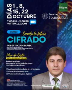 Flyer del Curso de Cifrado. Curso en colaboración con la Internet Society Foundation.